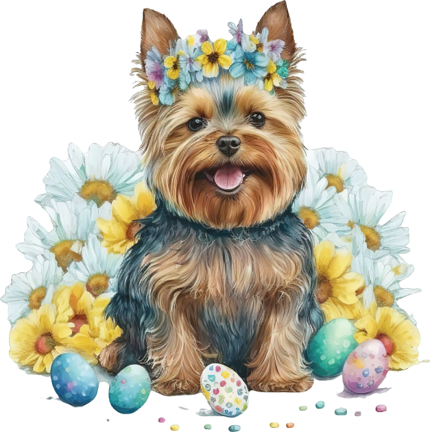Cute Yorkshire Terrier Happy Easter Eggs Kids T-Shirt by PUFFYP
