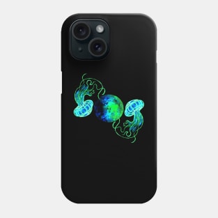 Turquoise Moon and Space Jellyfish Phone Case