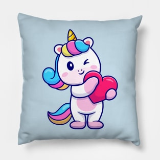 Cute Unicorn Holding Heart Cartoon Pillow