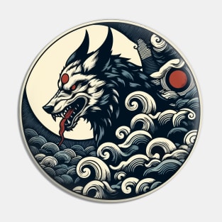 Blue wolf in clouds japanese art Pin