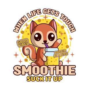 Smoothie - Cute Kawaii Squirrel Drinking Smoothie Cartoon T-Shirt
