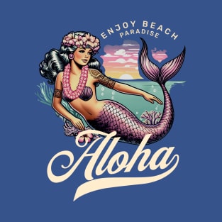 Vintage Mermaid Aloha - Classic Beach Greeting T-Shirt