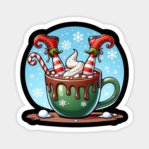 Elf In A Cup Christmas Magnet by Jo Palmer