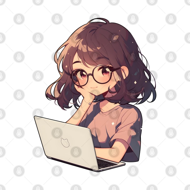 Cartoon girl with laptop by AestheticsArt81