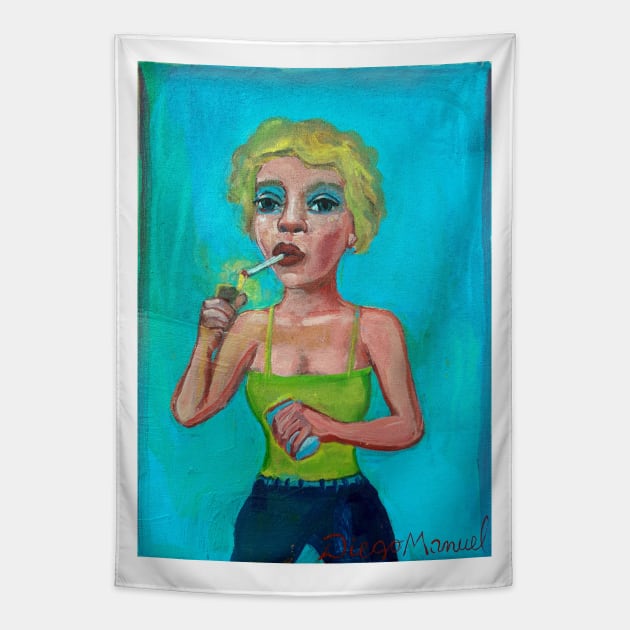 Blonde With Cigarette 3 Tapestry by diegomanuel