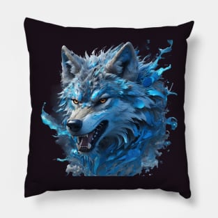 Blue wolf head splash art Pillow