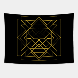 Gold Tone and Black Art Deco Geometric Triangular Tile Design Tapestry