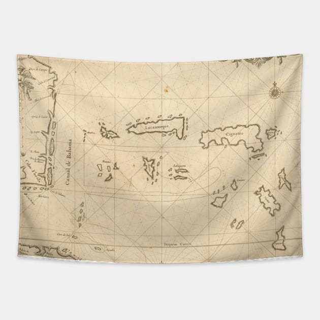 Old Florida and Bahamas Map (1680) Vintage Caribbean Chart Tapestry by Bravuramedia