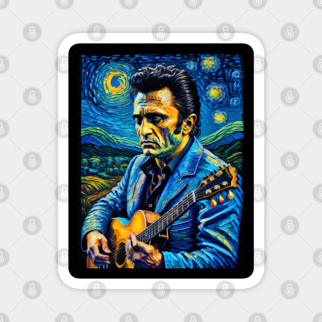 Johnny Cash in starry night Magnet by FUN GOGH