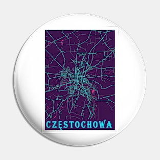 Częstochowa Neon City Map, Częstochowa Minimalist City Map Art Print Pin