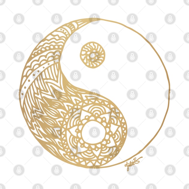 Gold Yin Yang Mandala by julieerindesigns