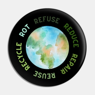 Refuse Reduce Repair Reuse Recycle Rot - Green Eco Pin