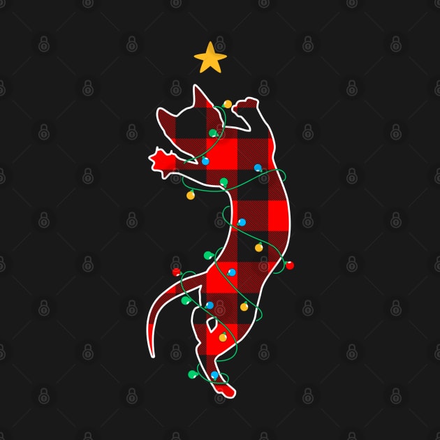 Playful Cat Buffalo Plaid Christmas Lights Cat Lover Christmas Gift by BadDesignCo