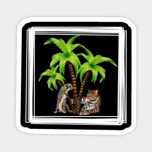 Cheetah and Leopard Chillin, Plam Tree Tropical Magnet