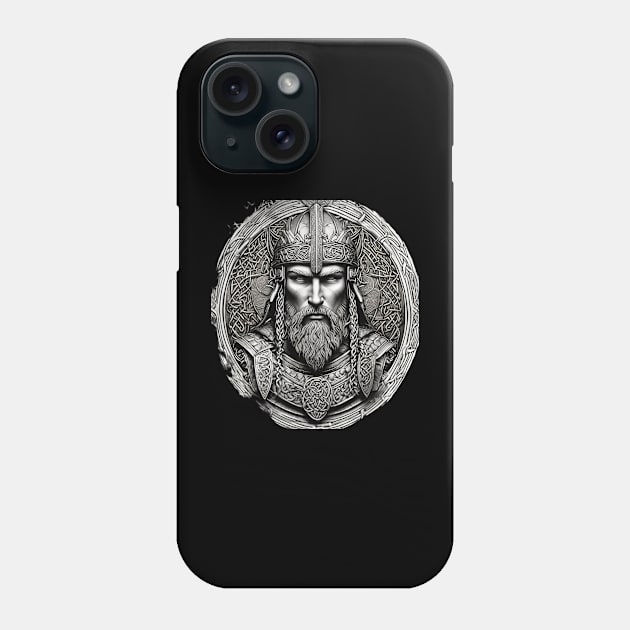 Noble Viking King Warrior with Ornate Celtic Knot Armor in black and grey Phone Case by DesignsbyZazz