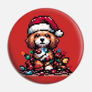 Cavapoo Tangled In Christmas Lights - Pixel Art Pin