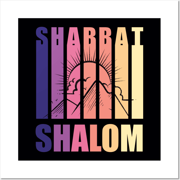 Shabbos Shalom Vintage Sunset on Black - Jewish Yiddish Tapestry for Sale  by DPattonPD