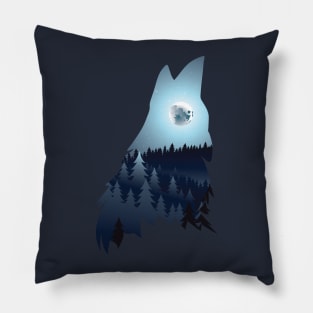 Wolf Howling with Forest blue moon Pillow