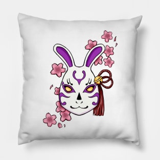 Blossoming Habits: A Cherry Blossom Japanese Mask Pink Pillow