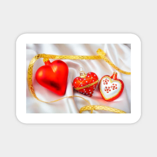 Three Red Christmas Hearts Magnet by photogarry