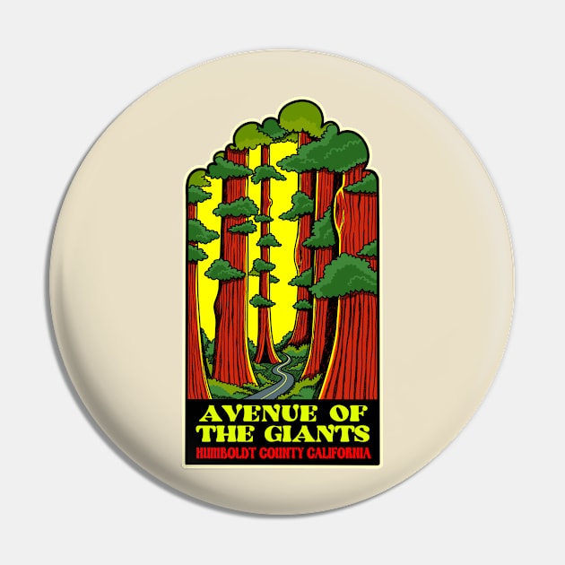 Vintage Avenue of the Giants Souvenir Design Pin by CattGDesigns