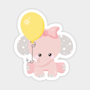 Elephant With Balloon, Cute Elephant, Crown, Stars Magnet