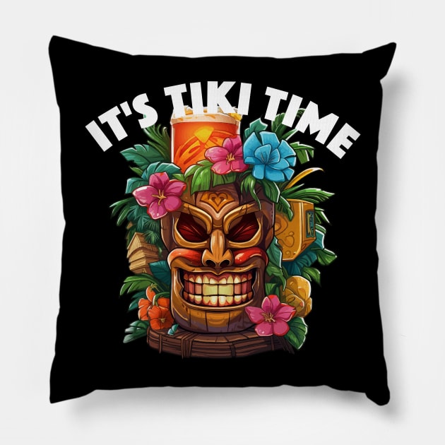 It's Tiki Time Design, with White Lettering Pillow by VelvetRoom