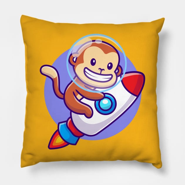 Cute Monkey Riding Rocket Cartoon Pillow by Catalyst Labs