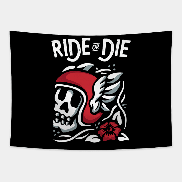 Ride Or Die Skull Tapestry by Mako Design 