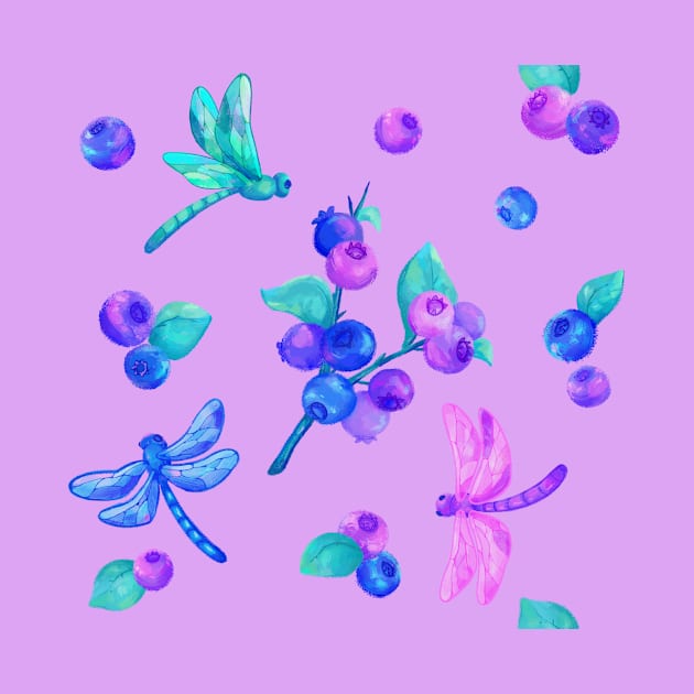 Blueberries and dragonflies by anemoneglow