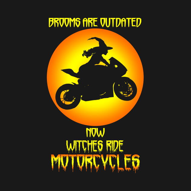 witch riding broom on black tshirt