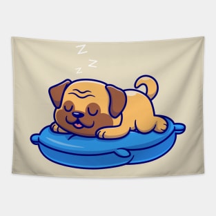 Cute Pug Dog Sleeping On Pillow Cartoon Tapestry