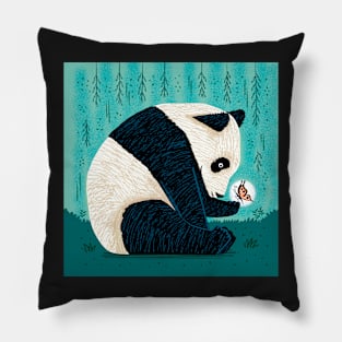 The Panda and The Butterfly - green version Pillow