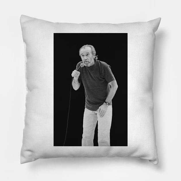 George Carlin BW Photograph Pillow by Concert Photos