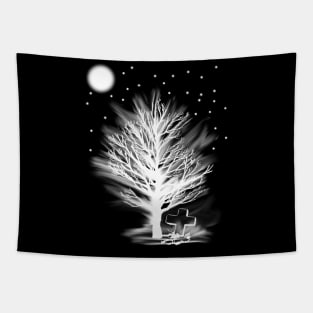 foggy night by moonlight in the starry sky Tapestry