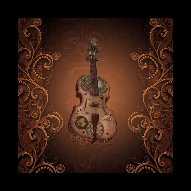 Music, wonderful steampunk violin with clocks, octopus by Nicky2342