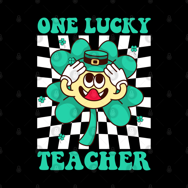 One Lucky Teacher Smile Face Retro Groovy St Patricks Day by deafcrafts