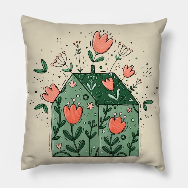 Blooming house Pillow by Tania Tania