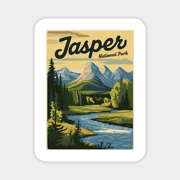 Retro Poster of Jasper National Park Magnet by Perspektiva