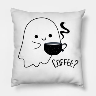 Cute ghost with a cup of hot coffee Pillow