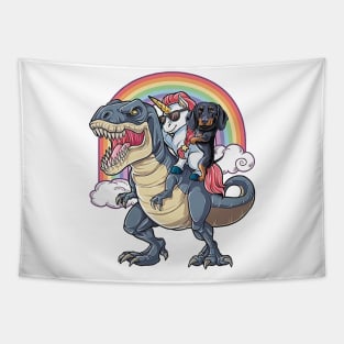 Dachshund And Unicorn Ride T-rex Funny T-shirt For Lover Tapestry