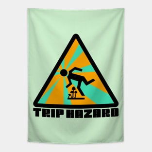 Turquoise Trip Hazard Psychedelic Warning Sign Tapestry