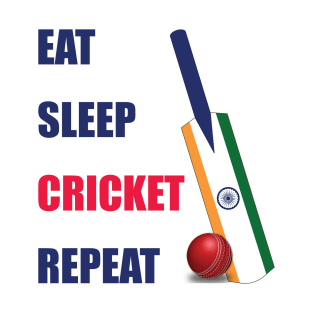 Eat Sleep Cricket Repeat India Flag Cricket Bat T-Shirt