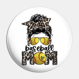 Softball Mom Leopard   Messy Bun Softball Mom Pin