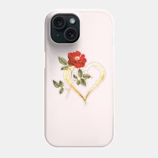 Red Rose Flower with Gold Heart Phone Case