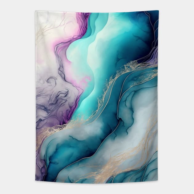 Lucid Waves - Abstract Alcohol Ink Resin Art Tapestry by inkvestor