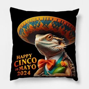 Happy Cinco de Mayo 2024 Mariachi Mexican Lizard Pillow