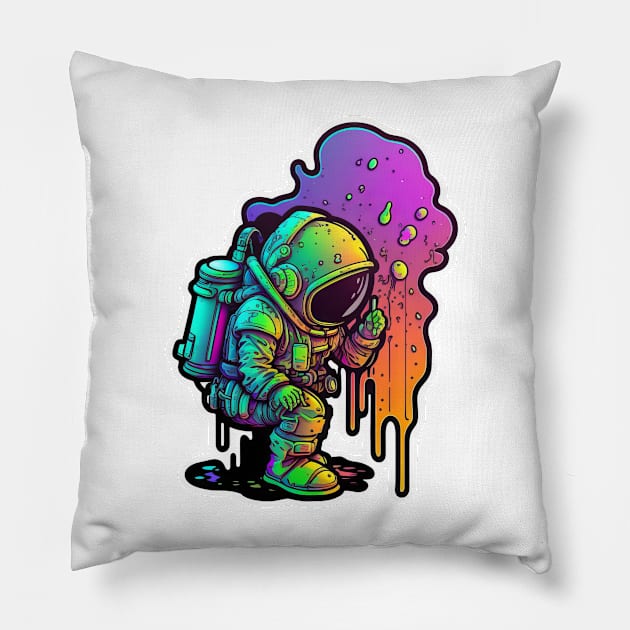 Colorful Astronaut Toxic Sticker #11 Pillow by Farbrausch Art
