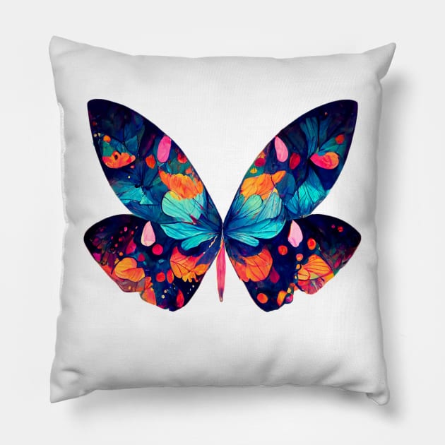 Butterfly with Abstract Colorful Wings Pillow by DigitPaint