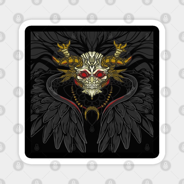 red eyes skull with black wings Magnet by satu_empat